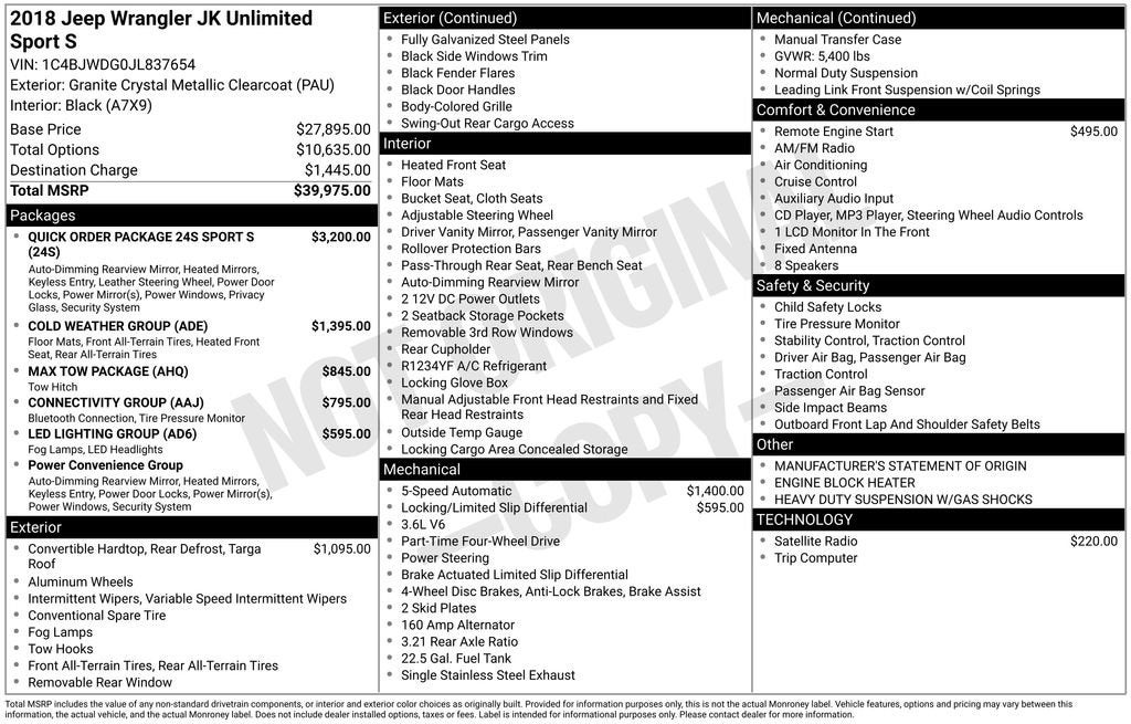 2018 Jeep Wrangler JK Unlimited Sport S 4x4