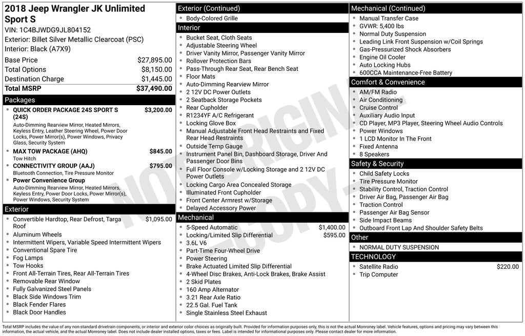 2018 Jeep Wrangler JK Unlimited Sport S 4x4