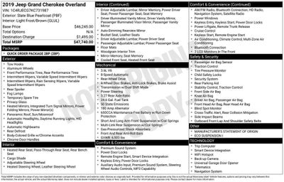 2019 Jeep Grand Cherokee Overland 4x2