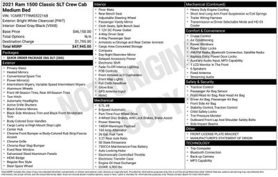 2021 RAM 1500 Classic SLT Crew Cab 4x4 6'4" Box