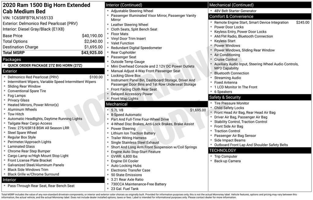 2020 RAM 1500 Big Horn Quad Cab 4x4 6'4" Box