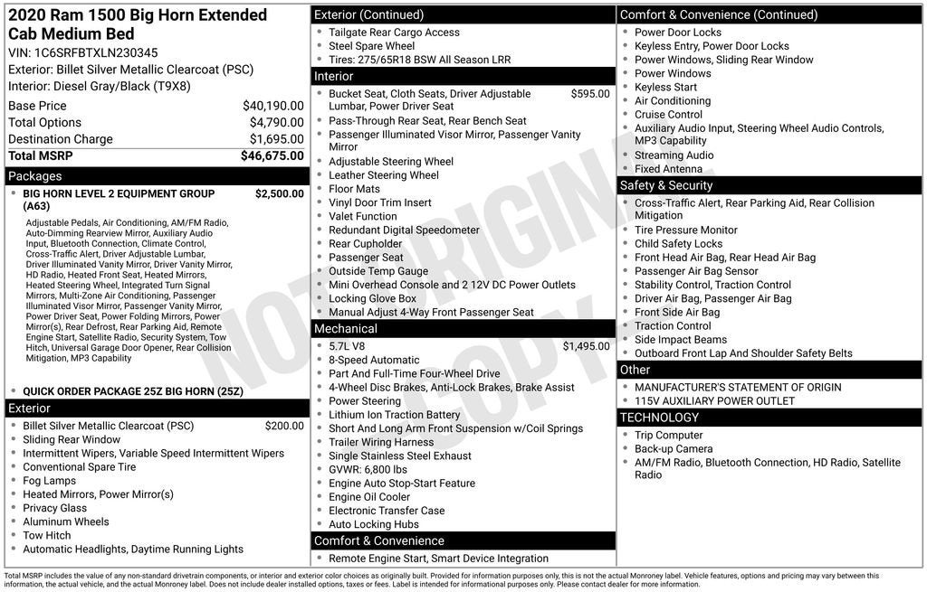 2020 RAM 1500 Big Horn Quad Cab 4x4 6'4" Box