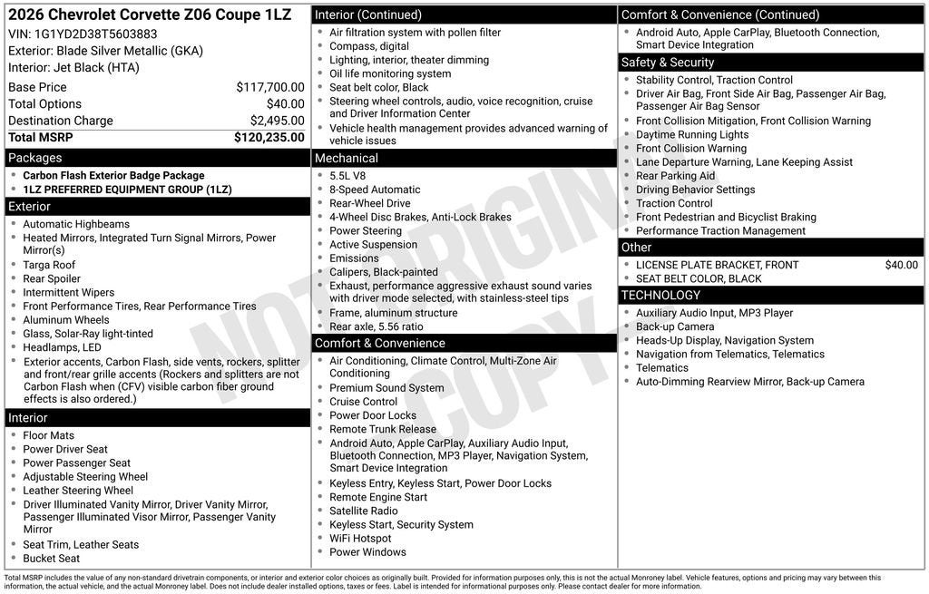 2026 Chevrolet Corvette Z06 1LZ