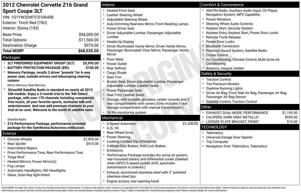 2012 Chevrolet Corvette Grand Sport Z16 Grand Sport w/3LT