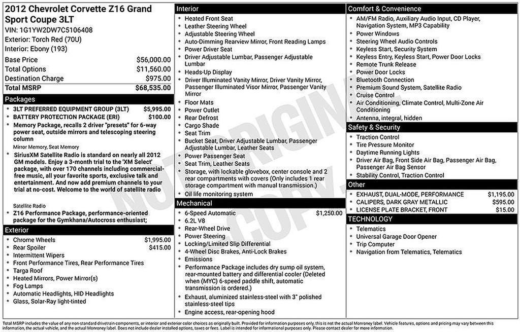 2012 Chevrolet Corvette Grand Sport Z16 Grand Sport w/3LT
