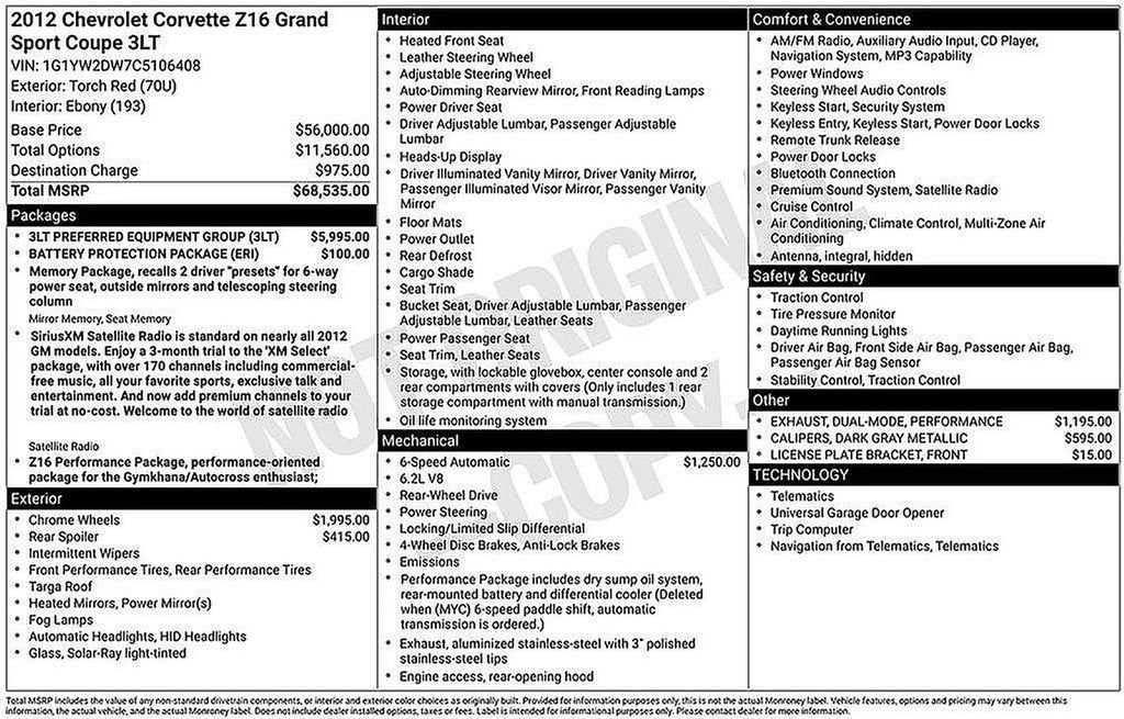2012 Chevrolet Corvette Grand Sport Z16 Grand Sport w/3LT