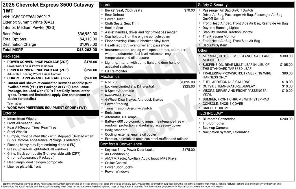 2025 Chevrolet Express Cutaway 3500 1WT