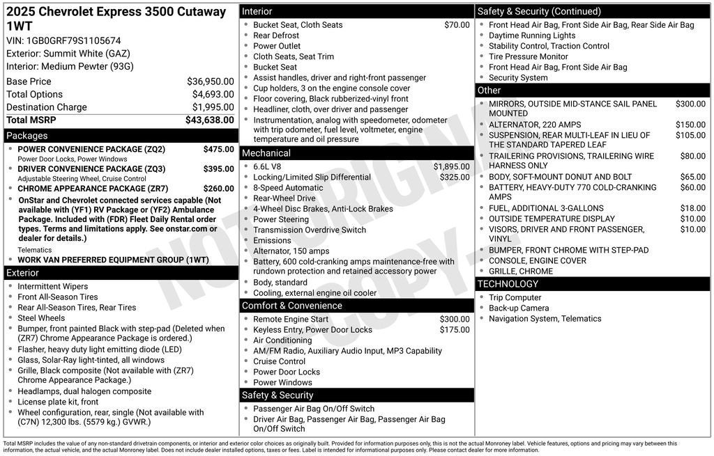 2025 Chevrolet Express Cutaway 3500 1WT