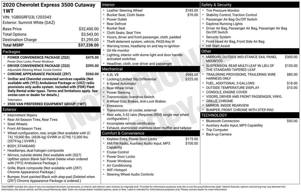 2020 Chevrolet Express Cutaway 3500 Work Van