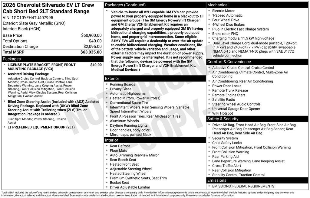 2026 Chevrolet Silverado EV LT - Standard Range