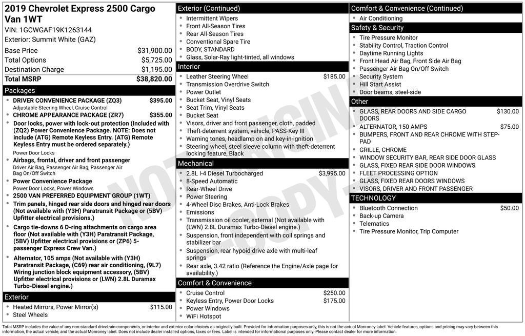 2019 Chevrolet Express Cargo 2500 Work Van