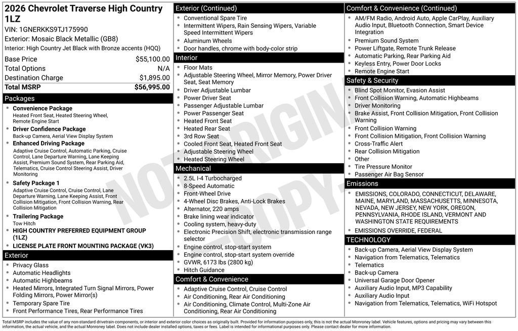 2026 Chevrolet Traverse High Country