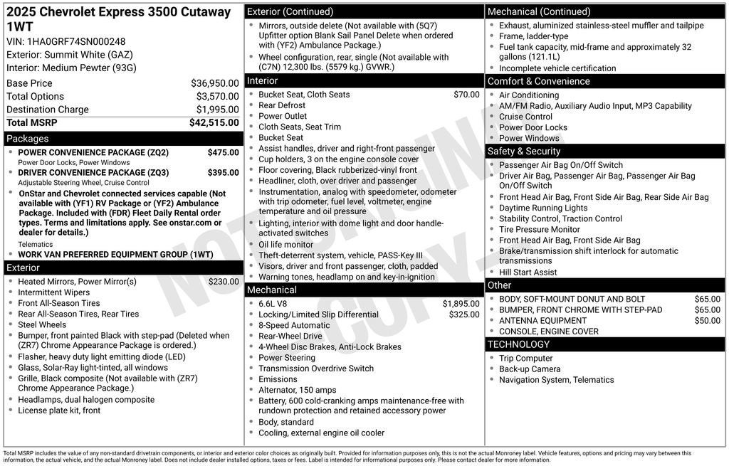 2025 Chevrolet Express Cutaway 3500 1WT