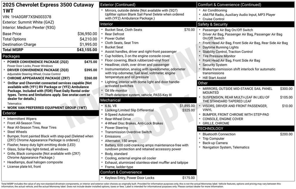 2025 Chevrolet Express Cutaway 3500 1WT
