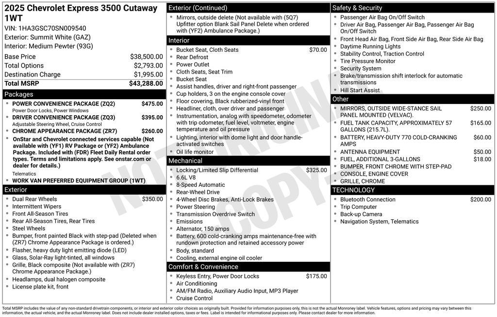 2025 Chevrolet Express Cutaway 3500 1WT