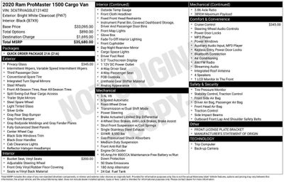 2020 RAM ProMaster 1500 Cargo Van Low Roof 136" WB