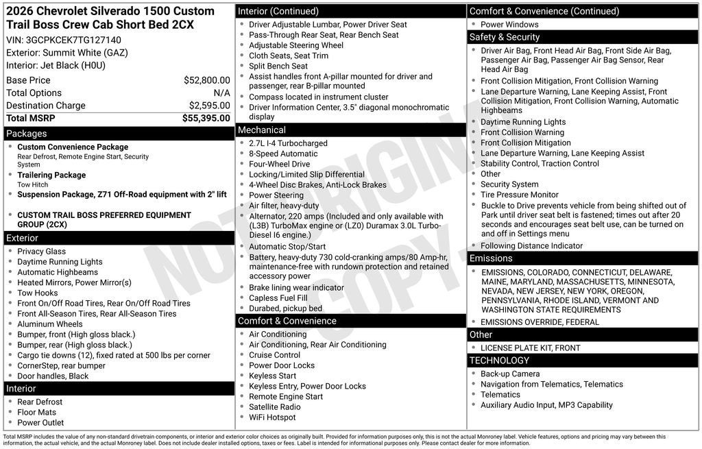 2026 Chevrolet Silverado 1500 Custom Trail Boss