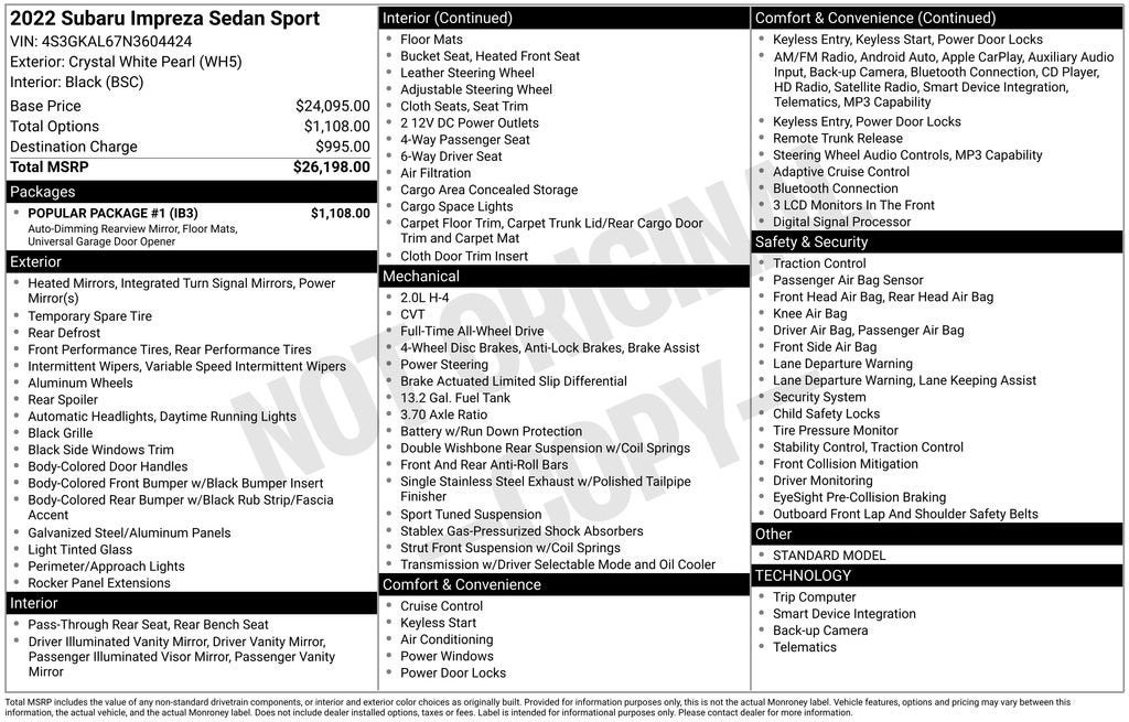 2022 Subaru Impreza Sport Sedan