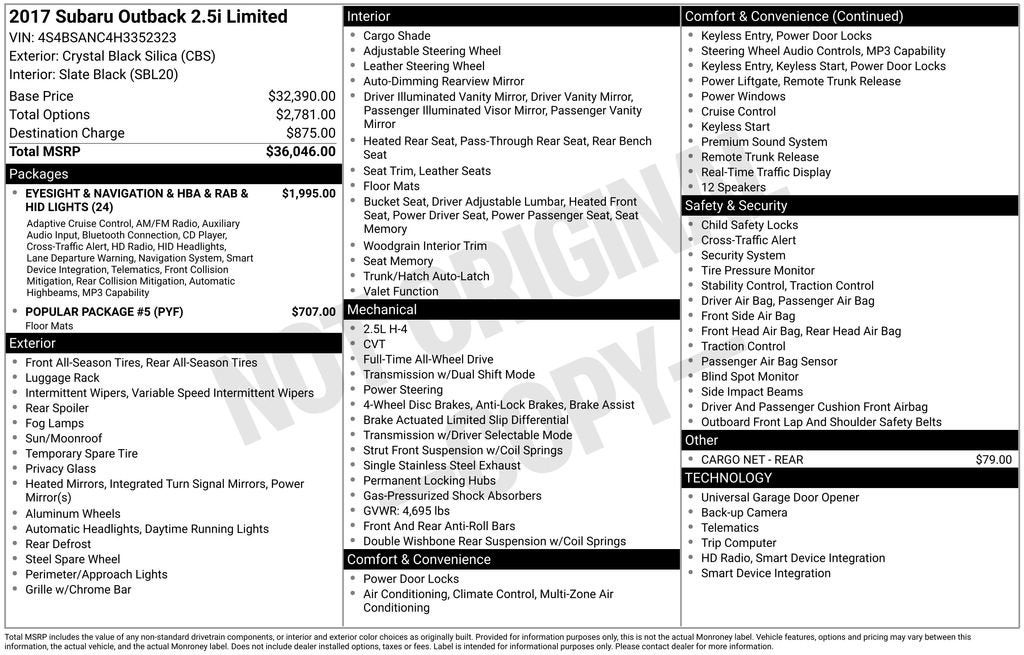 2017 Subaru Outback 2.5i Limited