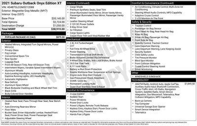 2021 Subaru Outback Onyx Edition XT