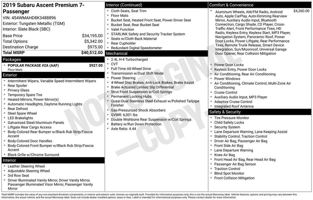 2019 Subaru Ascent Premium