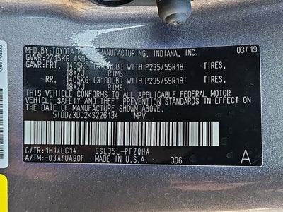 2019 Toyota Sienna XLE 7 Passenger