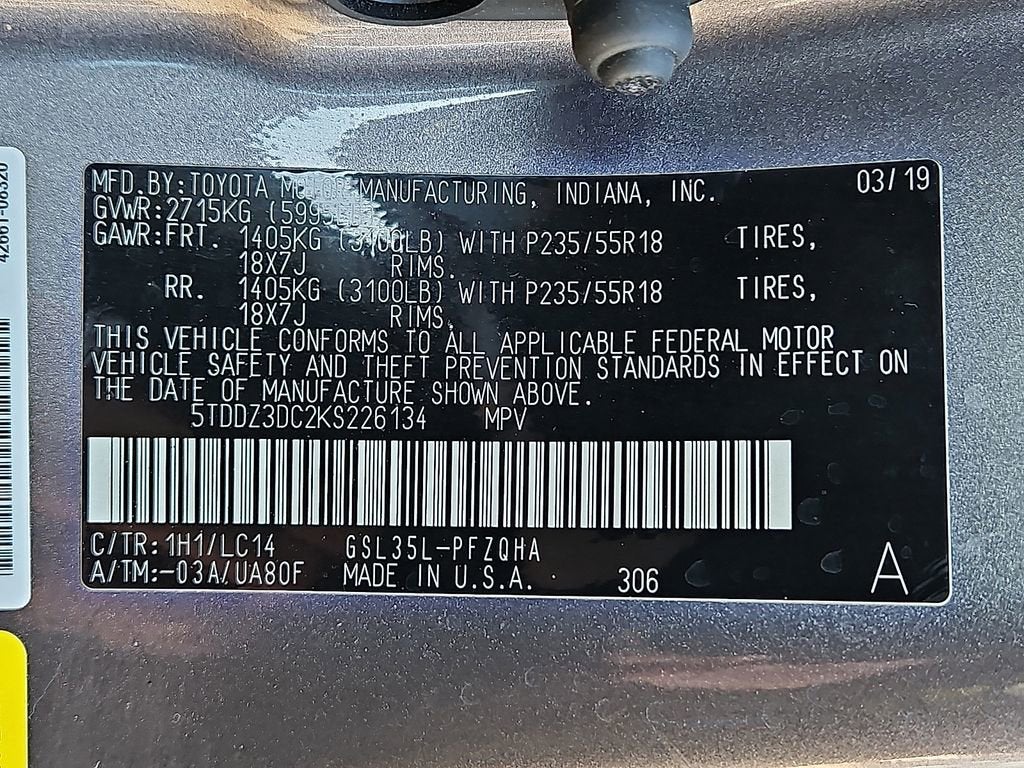 2019 Toyota Sienna XLE 7 Passenger
