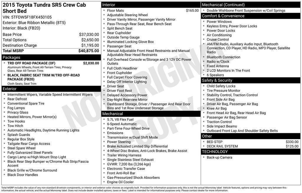 2015 Toyota Tundra SR5 5.7L V8