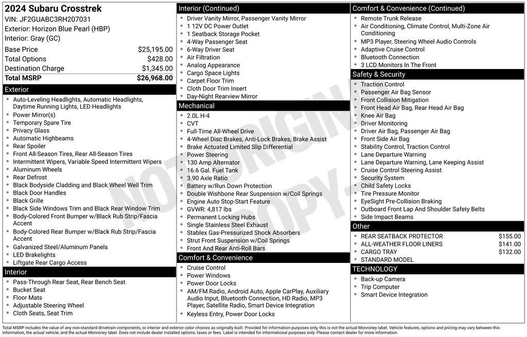 2024 Subaru Crosstrek 2.0I